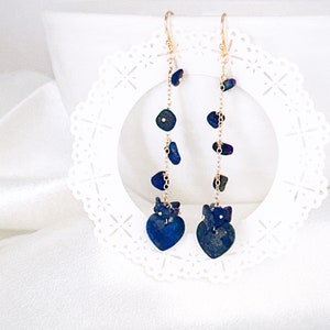 Lapis lazuli earrings Navy Blue Gold Dangle earrings Lapis Lazuli Jewelry Gift for Her Wedding gift Gold drop earrings Gold jewelry gift image 1