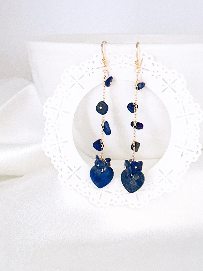 Lapis lazuli earrings Navy Blue Gold Dangle earrings Lapis Lazuli Jewelry Gift for Her Wedding gift Gold drop earrings Gold jewelry gift image 1