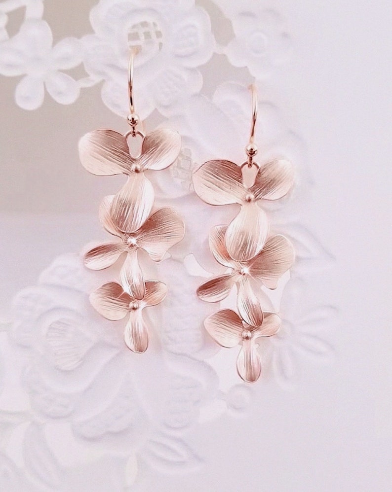 Rose Gold Orchid Earrings plumeria Earrings: hawaiian Wedding Necklace Bridal Jewelry gift image 10