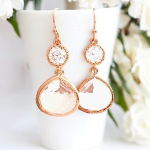 Rose gold Earrings Wedding Jewelry gift, Bridesmaid Jewelry Bridal Earrings Bridal Jewelry Bridesmaid gifts Maid of honor gift Wedding Gift image 8