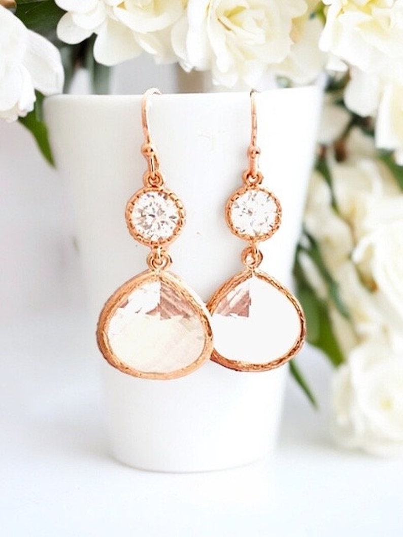 Rose gold Earrings Wedding Jewelry gift, Bridesmaid Jewelry Bridal Earrings Bridal Jewelry Bridesmaid gifts Maid of honor gift Wedding Gift image 8