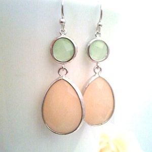 Peach Teardrop Earrings: Mint Green Bridal Jewelry