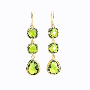 Peridot Dangle Earrings: Gold August Birthstone Jewelry Birthday gift