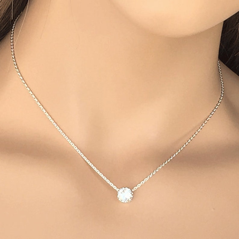 Solitaire Diamond Necklace Diamond Necklace Floating Diamond Gold Necklace Silver Necklace Valentines Gifts for Her image 2