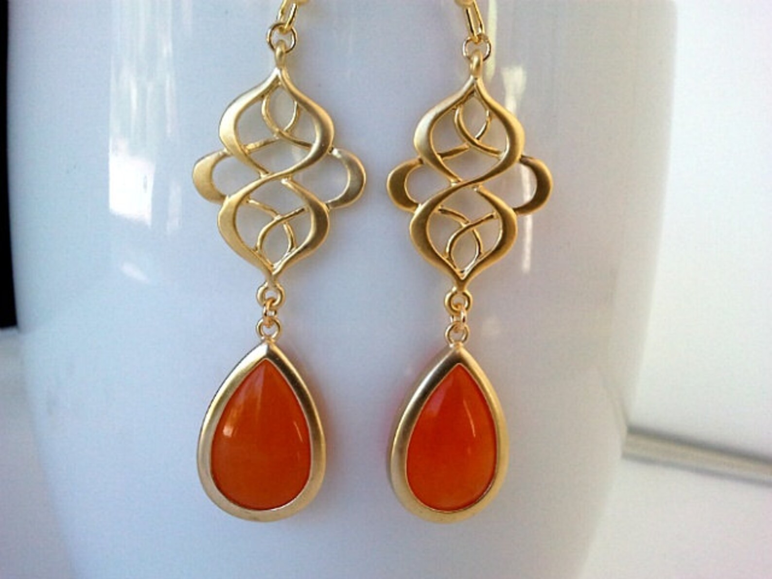 Burnt Orange Gold Earrings Dangle earrings Orange Drop Etsy