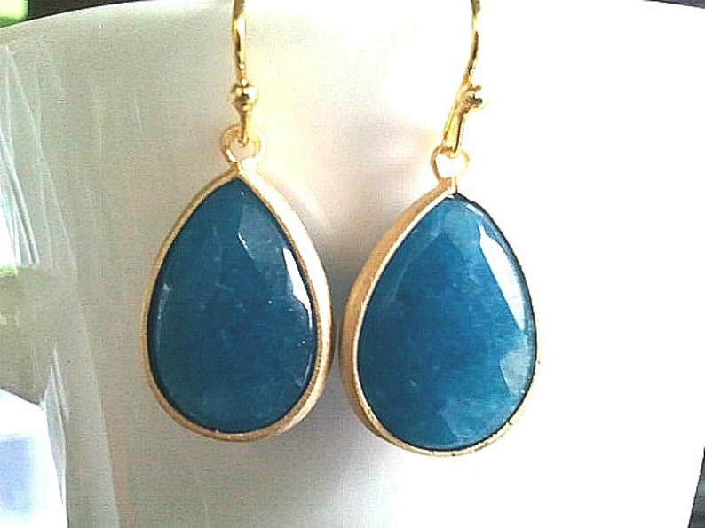 Sea Blue Jade Synthetic Stone Drop Earrings Dangle Earrings Etsy