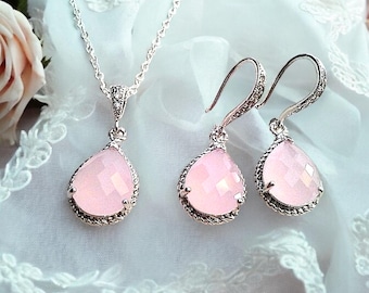 Blush Pink jewelry Bridal Jewelry Set: Necklace Earrings