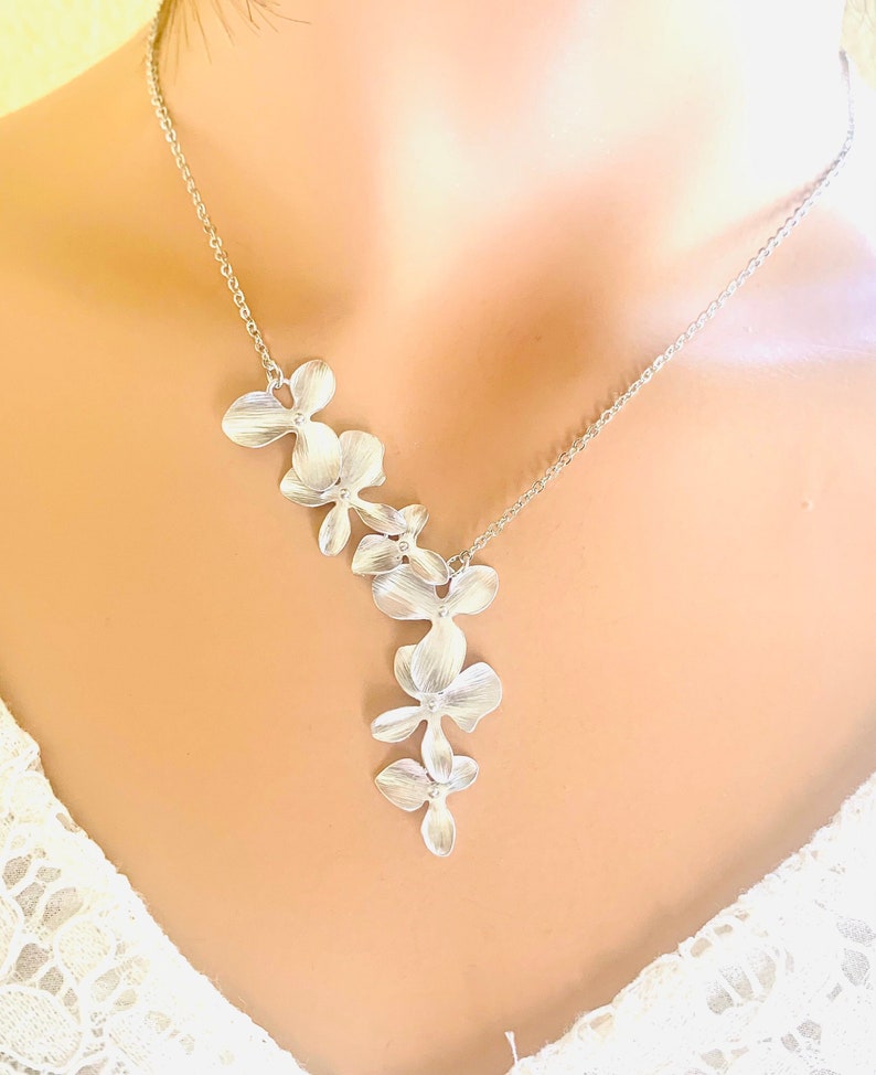 Orchid Flower ROSE GOLD Jewelry bridal necklace bridesmaid gift Unique wedding Jewelry Birthday gift Mom Jewelry Mothers day gift for mom image 6