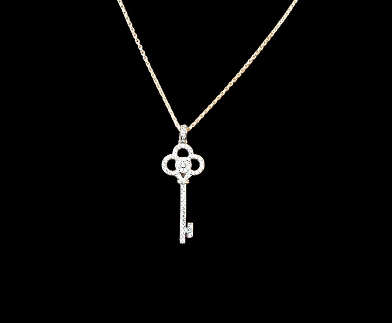 Key Necklace, CZ Key Long Necklace, Gold Key Necklace, Happy Key Necklace, CZ Key Long Necklace, Gold Key Necklace, Happy