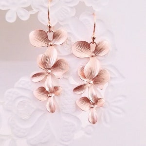 Orchid Earrings Rose Gold Earrings: Flower Necklace Floral Bridal Jewelry gift