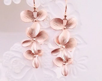 Orchid earrings, Rose Gold Earrings, Bridal Earrings Bridesmaid Earrings Bridesmaid Gift Bridal Jewelry Mom Jewelry Mothers day gift for mom
