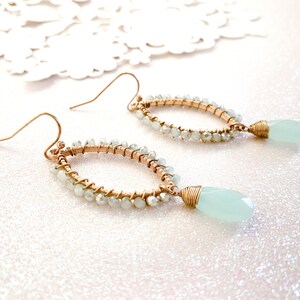 Aqua Blue Chandelier Earrings, Vintage Light Blue Dangle Earrings,Spring gold earrings, Summer beach earrings image 3