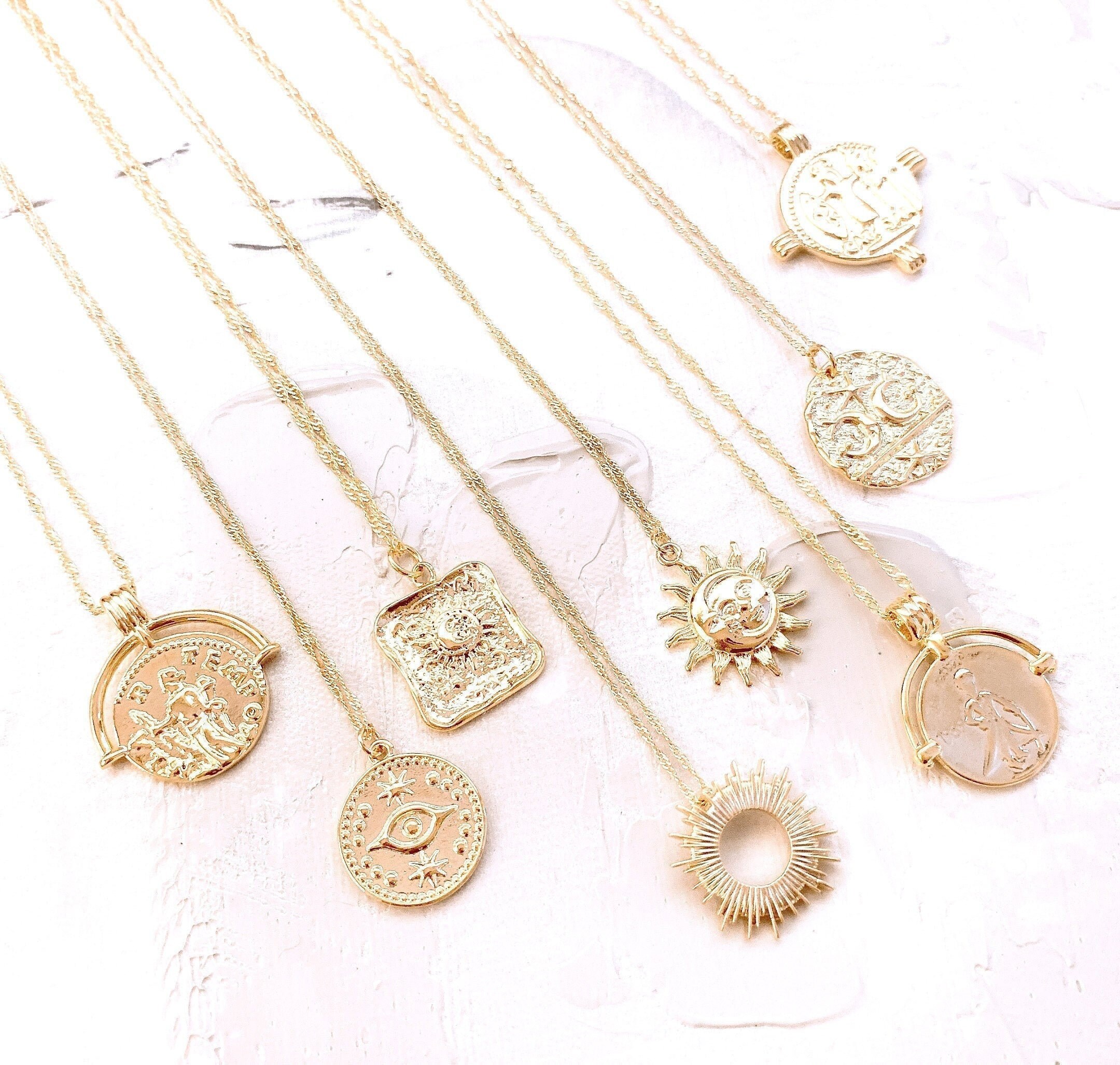Gold Coin Necklace Celestial Opal 