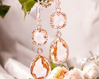 Rose Gold Earrings Champagne Earrings Bridal Earrings Wedding Earrings Bridesmaid Earring Bridesmaid Gift jewelry gift for her