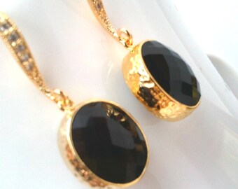 Black Onyx Gold Earrings, Wedding Jewelry, Bridesmaid Jewelry Gift for Her Bridal jewelry Bridesmaid gift Maid of honor gift