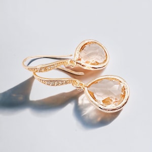 Champagne Gold Earrings, Rose Gold Earrings, Peach Bridesmaid Jewelry Gift for Her Bridal jewelry set Bridesmaid gift Maid of honor gift