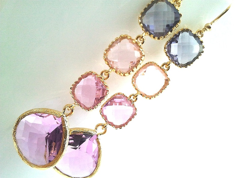 Purple Long Gold Wedding Earrings, Purple Earrings Lavender Drop Earrings, Dangle, Gemstone earring, bridesmaid gifts, Wedding jewelry Gift image 3