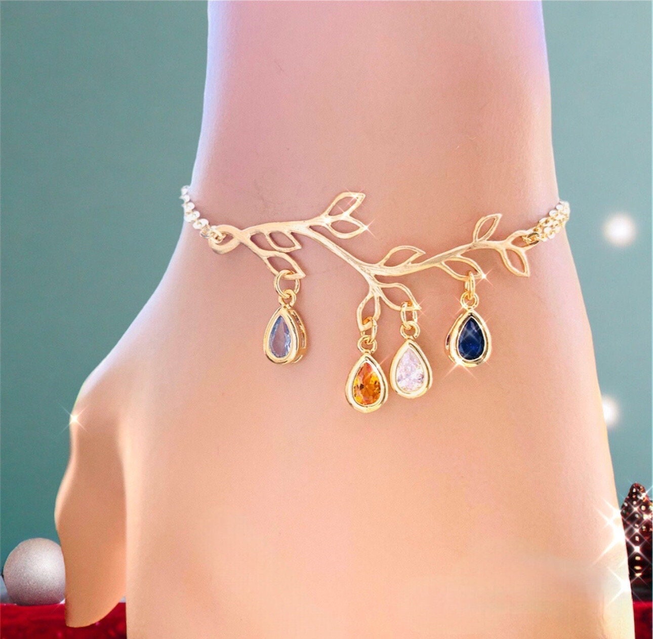 Birthstone Bracelet: Initial Charm Personalized Jewelry Personalized Gifts Family Tree Necklace for Mom