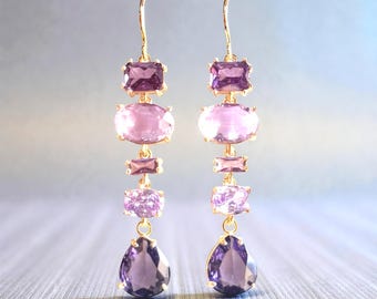 Amethyst Drop Earrings – Gold Bohemian Lilac Ombre Jewelry