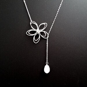 Lariat Flower With Light Blue Pearl Wedding Necklace - Etsy