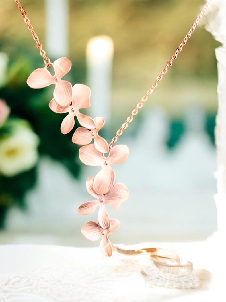 Rose Gold Orchid Earrings plumeria Earrings: hawaiian Wedding Necklace Bridal Jewelry gift image 4