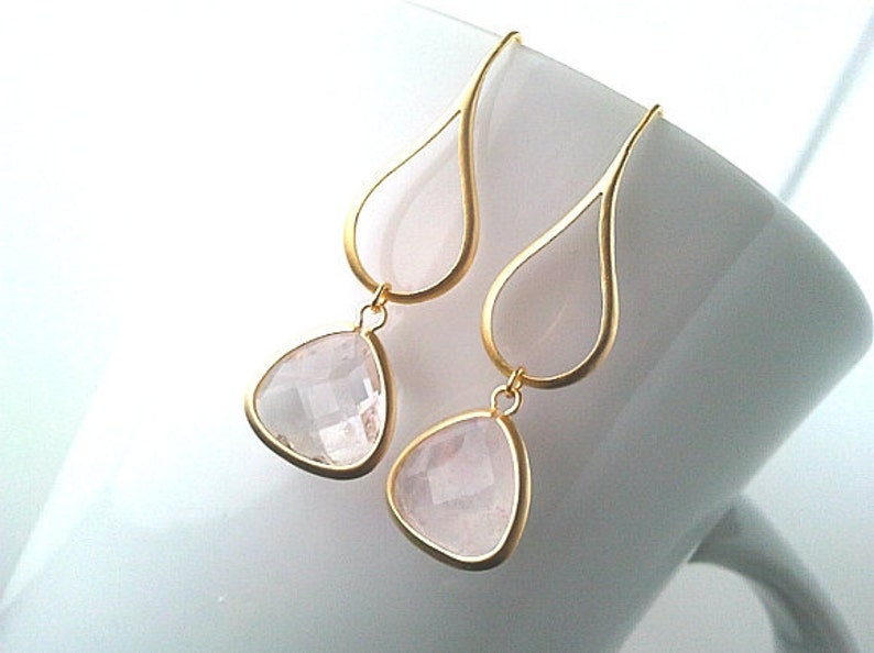 Gold Water Drop Earrings Clear Crystal Earrings Dangle Etsy