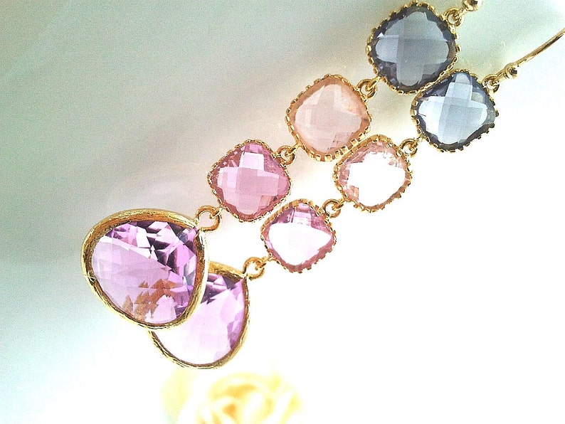 Purple Long Gold Wedding Earrings, Purple Earrings Lavender Drop Earrings, Dangle, Gemstone earring, bridesmaid gifts, Wedding jewelry Gift image 8