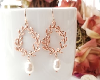 Rose Gold Ohrringe, Perle Ohrringe, Brautjungfer Schmuck Geschenk für sie Brautschmuck Brautjungfer Geschenk Trauzeugin Geschenk