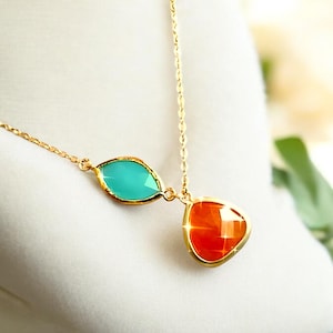 Orange & Mint Glass Pendant Necklace - 14k Gold Filled Chain