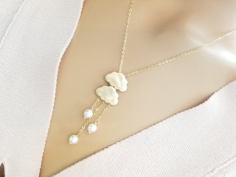 Cloud with Pearl pendant Necklace cloud charm necklace, gold, everyday jewelry, friend gift, Rainy day mothers day gifts image 4