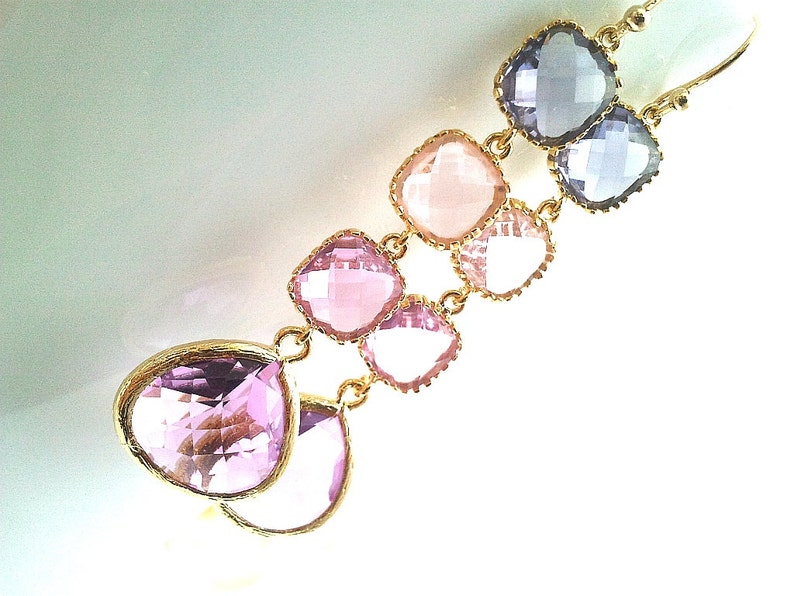 Purple Long Gold Wedding Earrings, Purple Earrings Lavender Drop Earrings, Dangle, Gemstone earring, bridesmaid gifts, Wedding jewelry Gift image 5