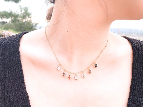 カスタム【Grace Personalized】LOUISA BIRTHSTONEネックレス Birthstone with Initial Teardrop Gemstone Necklace – Felix Z