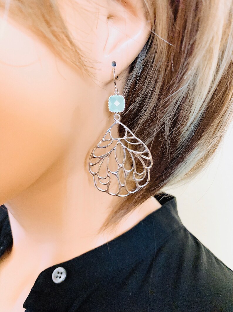 Feather Earrings Oriental Fan Style Earrings Mint Earrings Etsy