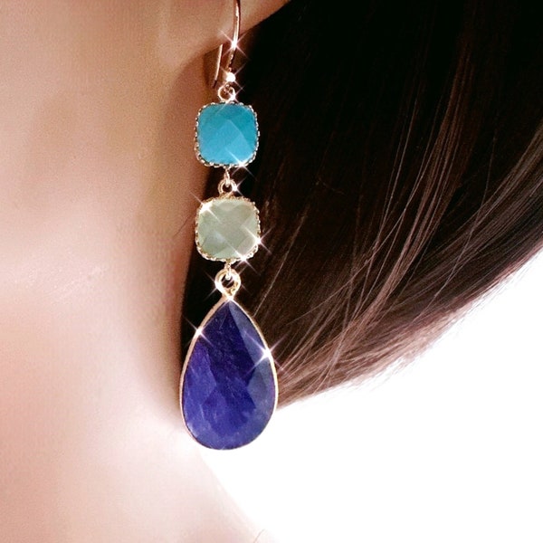 Raw Sapphire Drop Earrings: sapphire Gemstone earring Bridal Jewelry September birthstone Birthday gifts