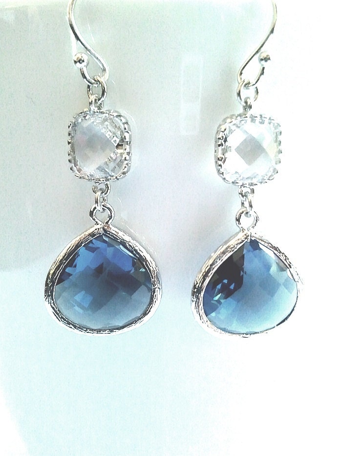 Navy Wedding Earrings Bridesmaid Gift Sapphire Blue - Etsy