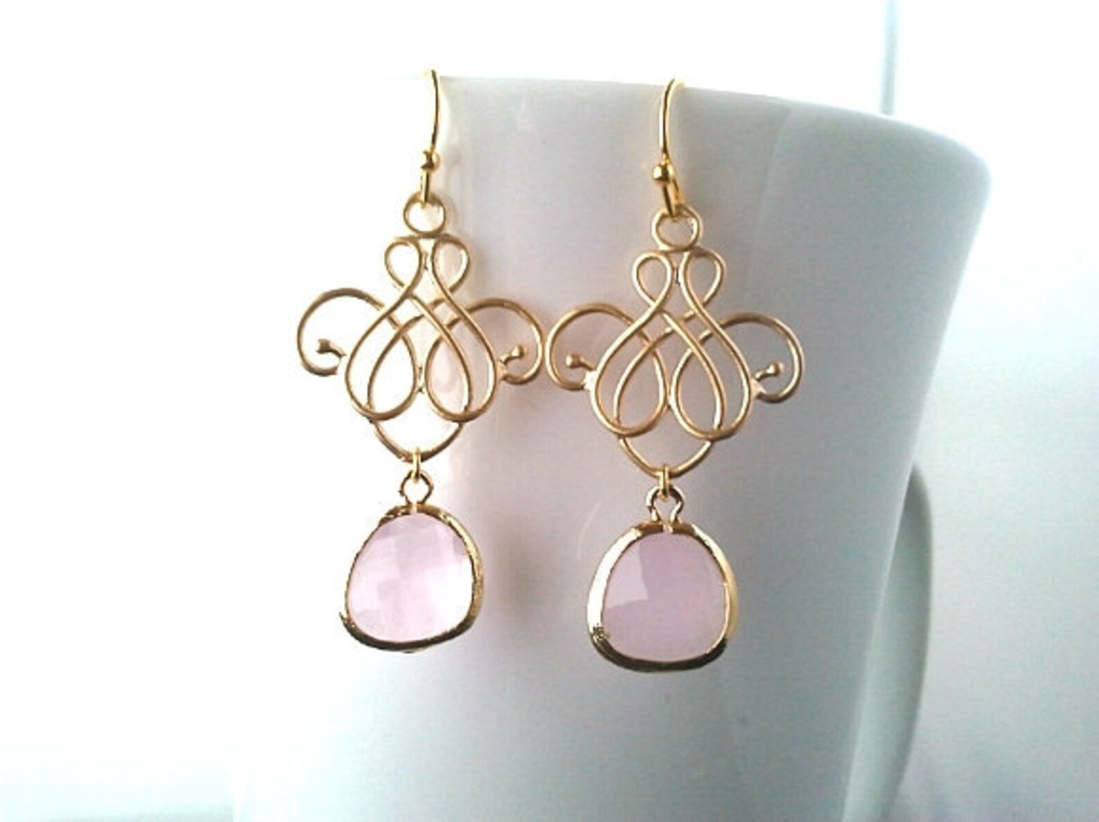 Blush Pink Chandelier Earrings Wedding Earrings Bridal Etsy