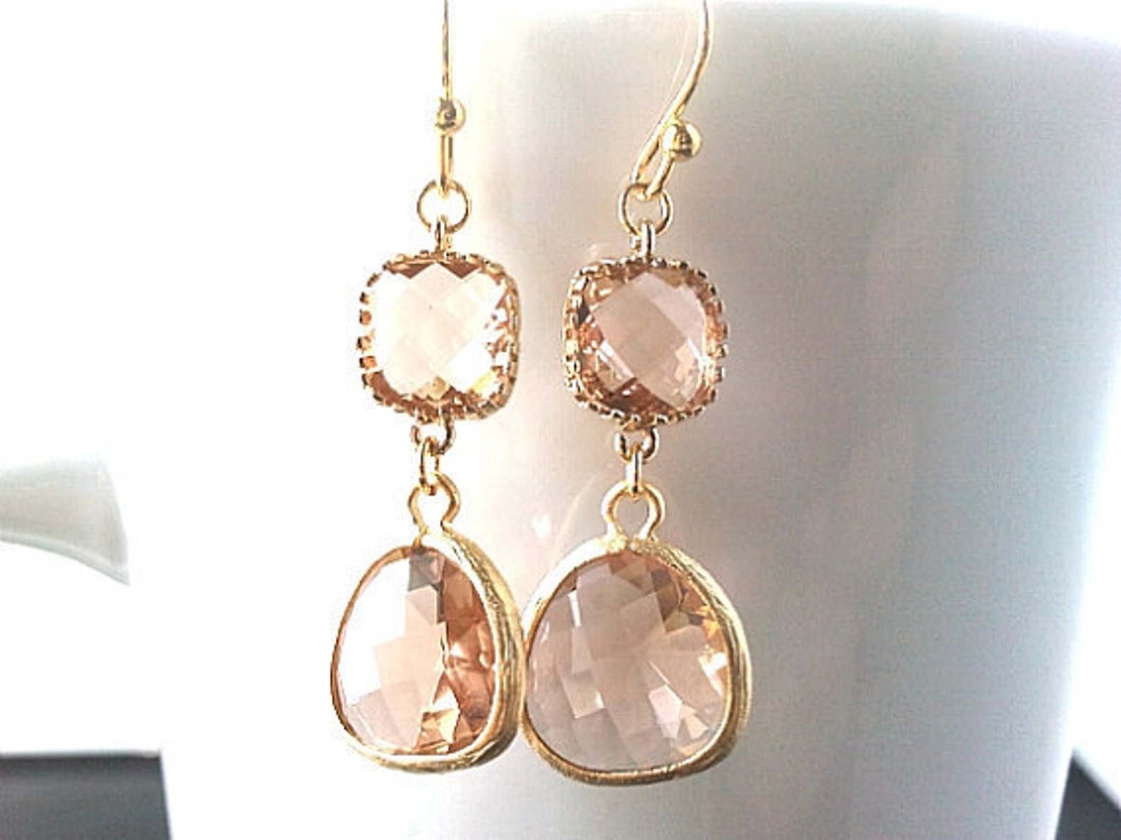 Peach Champagne Earrings Wedding Earrings Bridesmaid Gifts Etsy