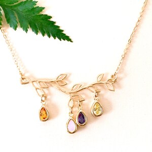 Personalized Birthstone Necklace: Gold Plated Family Tree Initial Jewelry