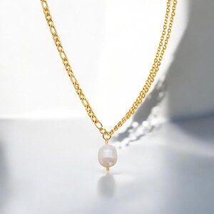Gold Pearl Pendant Necklace: Natural Freshwater Pearl, June Birthstone