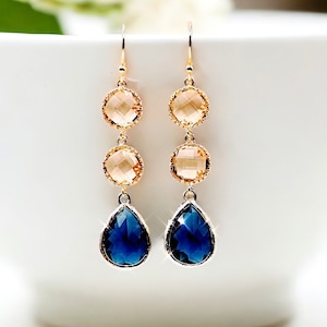 Sapphire Earrings champagne Gold Earrings Navy blue Earrings Bridal Earrings Wedding Bridesmaid Earring Mom Jewelry Mothers day gift for mom image 10