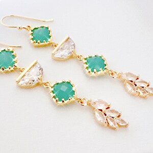 Mint Blue Art Deco Earrings: Gold Bridal Dangle Jewelry