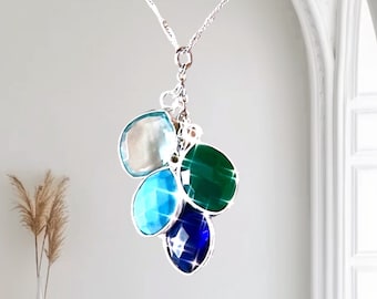 Custom Raw Birthstone Necklace, Mother of 3 Unique Birthday Gift, Kids Birthstone Jewelry gifts