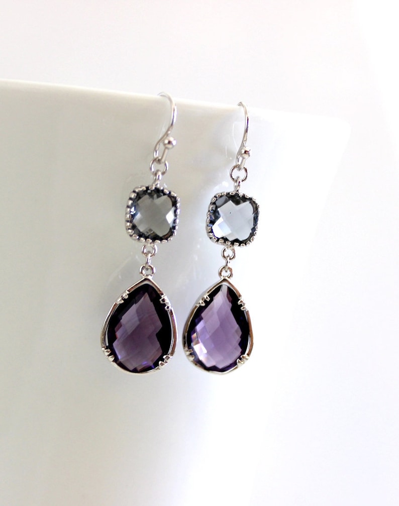 Amethyst Purple earrings, Gray Earrings, Bridesmaid Gift Wedding Earrings Bridal Jewelry ,Puple DanlgeEarrings, Gray Earrings, Gift 