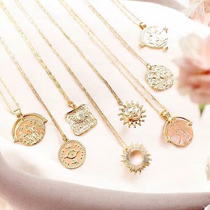 Zon en maanketting sterkettingen rozenbloem, gelaagde sierlijke 14K gouden hemelse sieraden