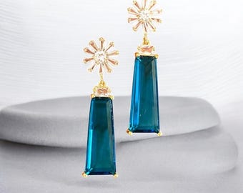 Patina Blue Earrings: daisy flower stud Dangle Earring Everyday Jewelry