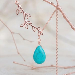 Turquoise Necklace: 14K Gold Jewelry turquoise Earrings, Leaf Bracelet, Family Tree necklaces Birthday gift image 7