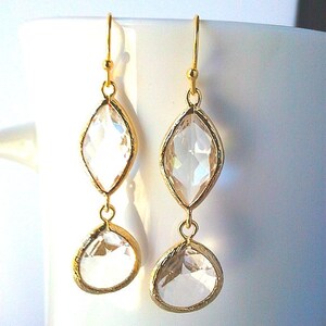 Crystal Dangle Earrings: Gold Frame Bridal Jewelry