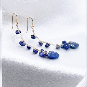 Lapis lazuli earrings Navy Blue Gold Dangle earrings Lapis Lazuli Jewelry Gift for Her Wedding gift Gold drop earrings Gold jewelry gift image 6