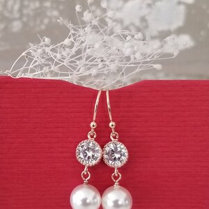Pearl Earrings, Cubic Earrings, Rose Gold Earrings, Bridesmaid Jewelry ...