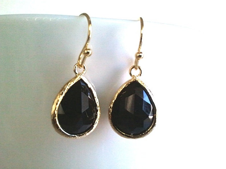 Black Onyx Long Teardrop Gold Earringsdrop Dangle - Etsy